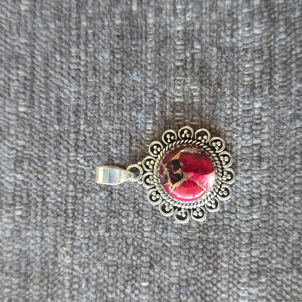 925 Sterling Silver Red Rose Dahlia Pendant